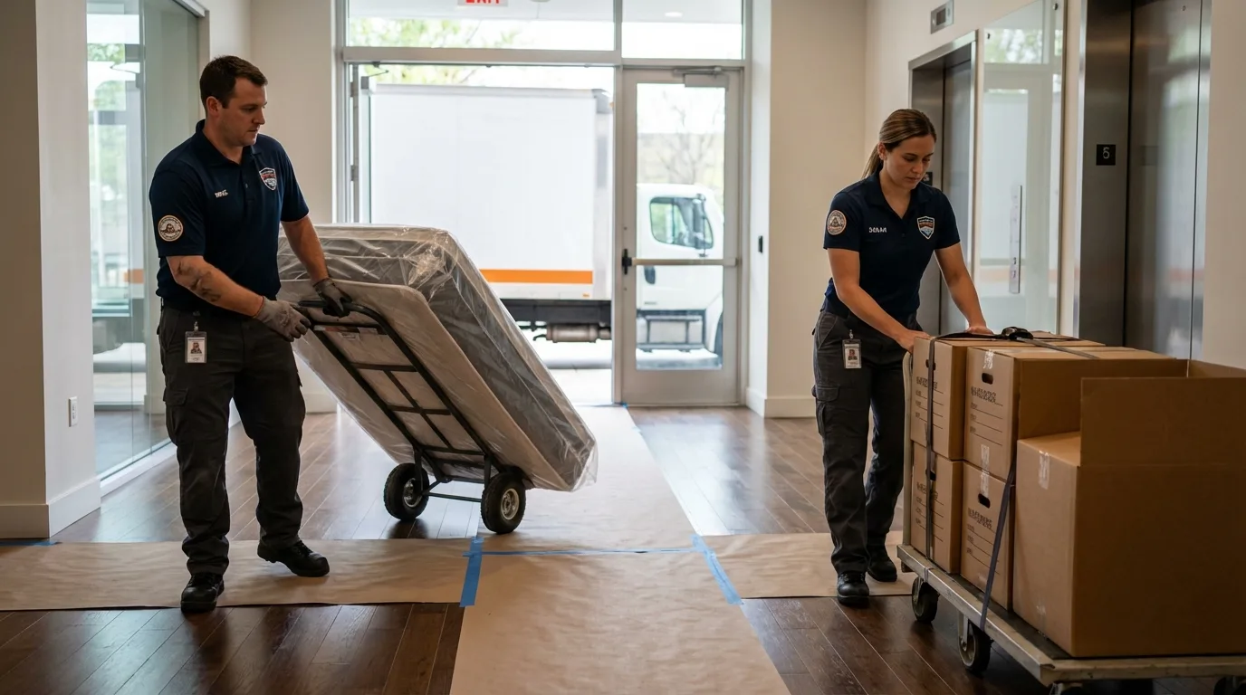 Professional apartment movers loading elevator in Breckenridge, CO